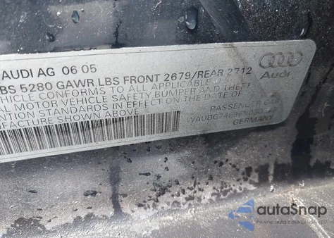 2006 Audi A6 3.2 z USA, uszkodzony, nr VIN WAUDG74F96N030336